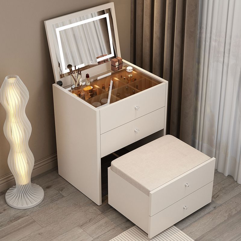 60cm white table, mirror, and dressing stool set