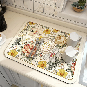 厨房排水垫家用餐桌碗碟垫多种图案颜色吸水桌垫 - Product Image 1