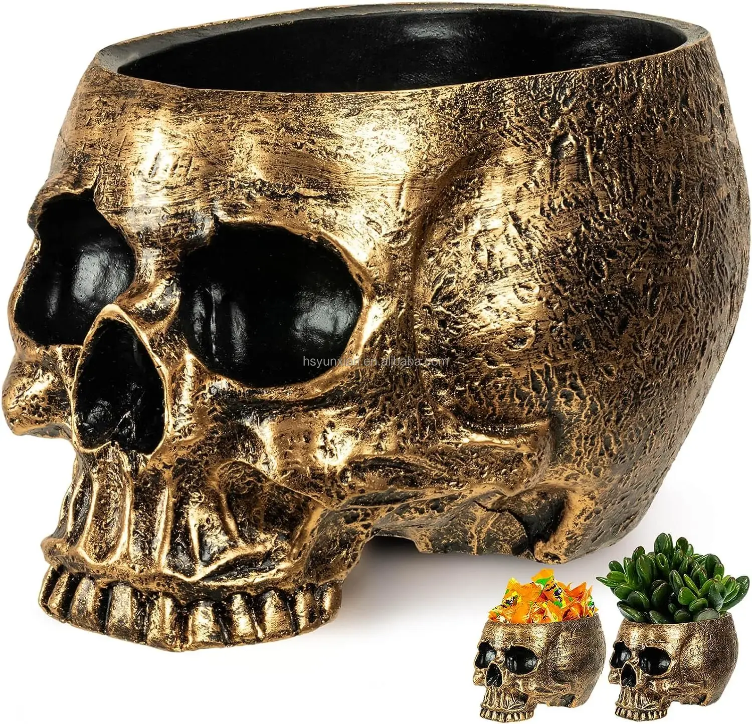 Decorações bonitos do Dia das Bruxas 2023 Nova Atualização Halloween Crânio Candy Bowl-Tamanho Grande Crânio Plantador Deep Skull Head Candy Dish