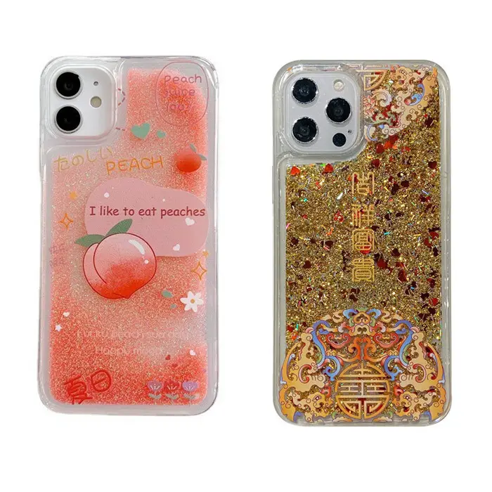 OEM Painting Crystal Clear Sparkly Glitter Liquid Quicksand Phone Case for IPhone 13 12 11 Pro Cartoon Mobile Cover for iPhone X