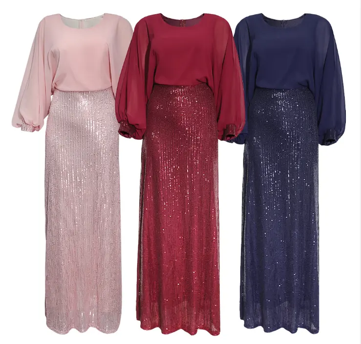 Femmes africaines perlées Pretty Veil Chiffon Top Sequined Fashion Ladies Maxi Dresses Women Sexy Long Evening Dresses Luxury