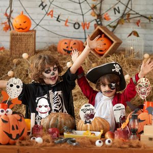 ハロウィーンの写真ブースサインキット不気味な頭蓋骨マスク死の日フィエスタの装飾秋秋金曜日13日Selfieドレスアップ小道具の装飾