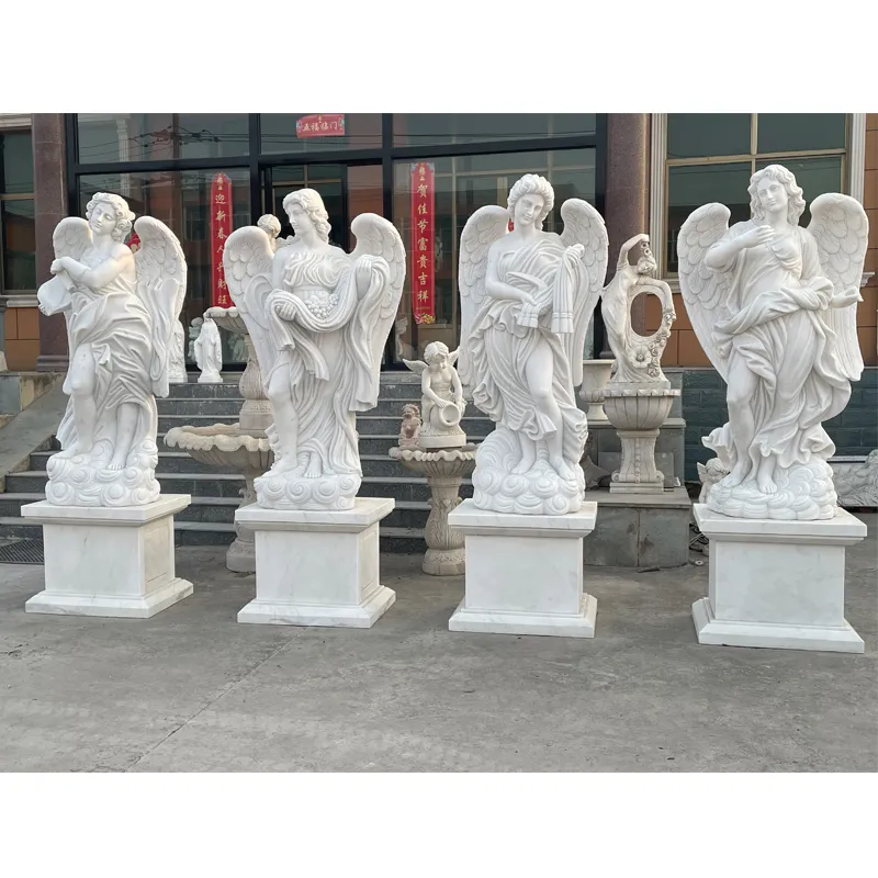 Scultura in marmo naturale arte moderna figura a grandezza naturale statua di pietra d'angelo