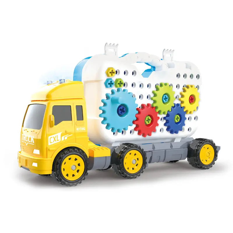 EPT Plastic Kid Learning Educatianal Preschool Creative Diy Truck Vehicles Assembly Gear Brick Tool Box Building Block Toy Set