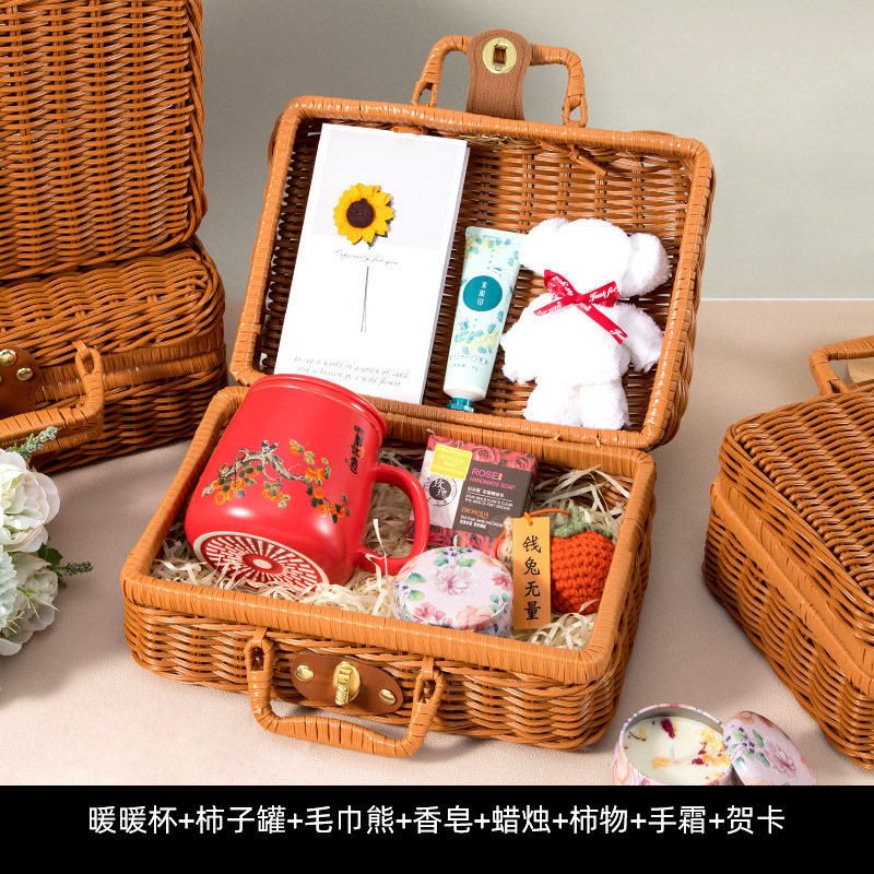 Warm cup, towel, bear, soap, candle, persimmon, hand cream, greeting card