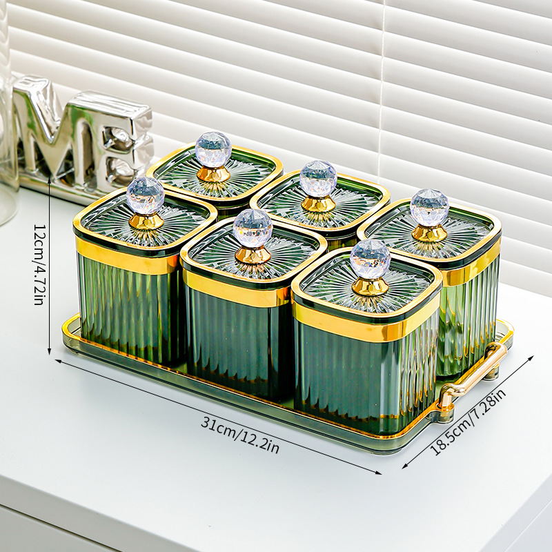 Fruit Green Square Jar with 6 Compartments - Large Diamond Handle