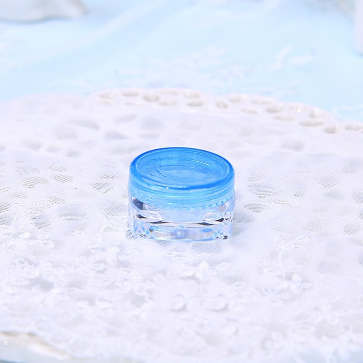 Pot carré transparent + bouchon à vis bleu