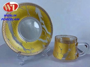 Cốc Cà Phê Gốm Màu Sáng Tạo Và Đĩa Thủy Tinh Quà Tặng Nhiều Lớp Bộ 12 Chiếc Trà Thổ Nhĩ Kỳ Habesha Vàng Ả Rập - Product Image 3