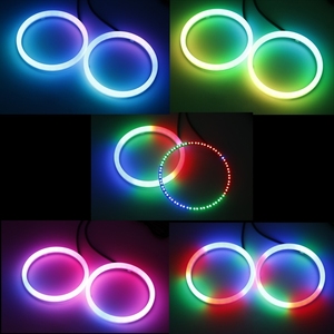 สากล DC 12V LED RGB ไล่ฮาโล่แองเจิลอายส์โดยแอพเพลงควบคุมสําหรับรถยนต์ที่มีแสงโดยรอบ