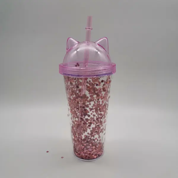 Eco Friendly 380ml milkshake cat ear shape lid double wall tumbler