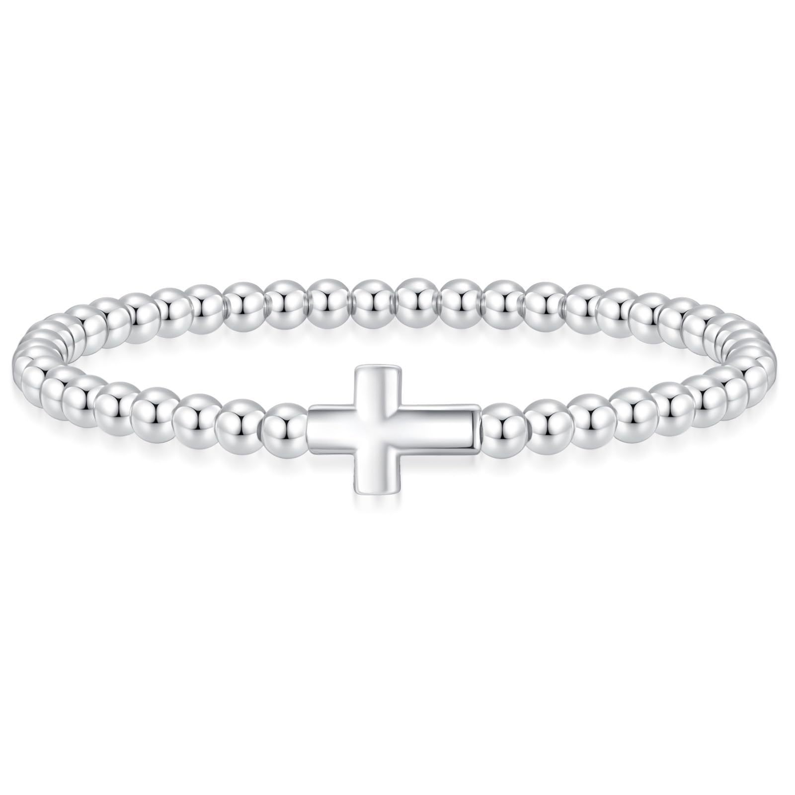 4mm Copper Bead Cross (Silver)