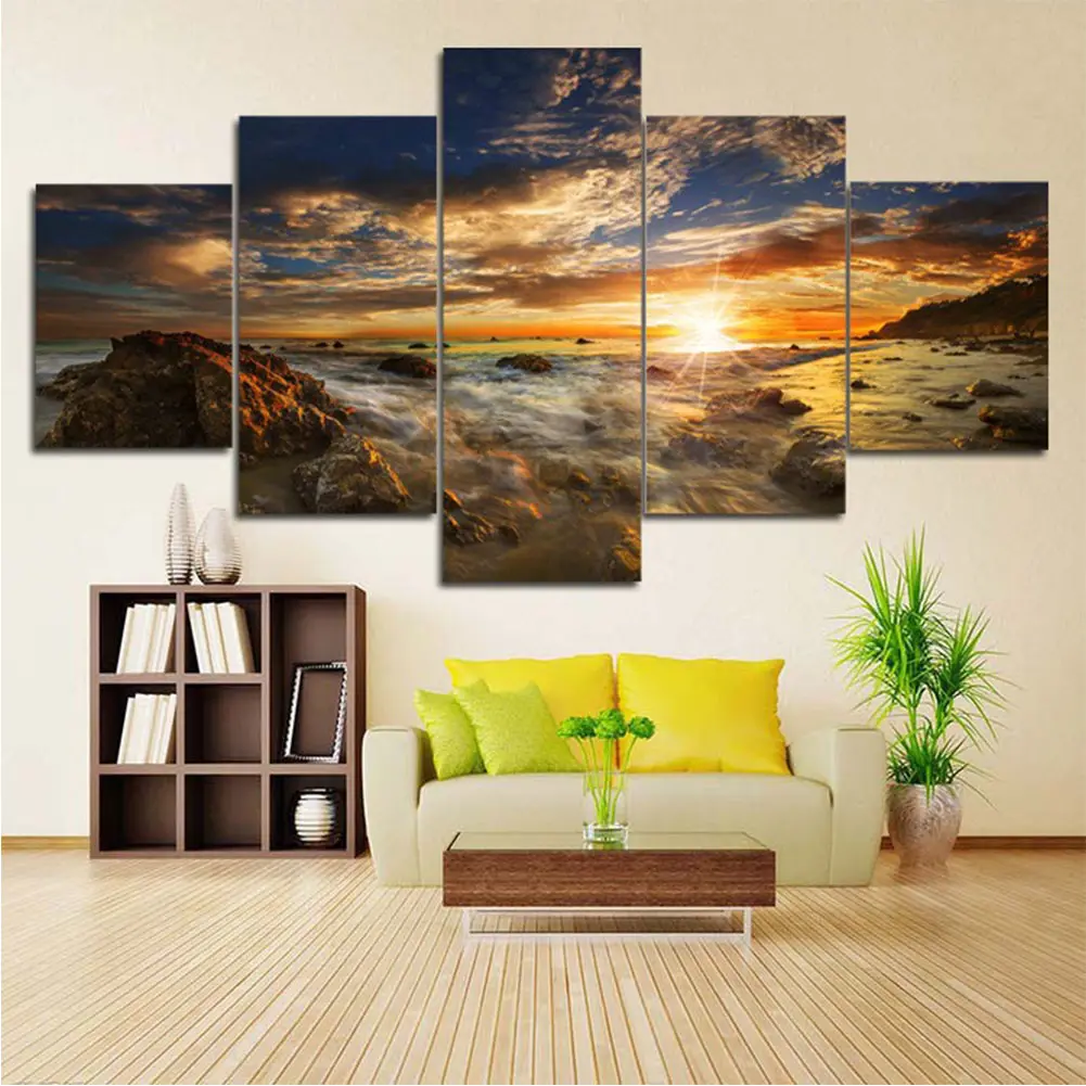 Decorazione Wall Art Craft, stampe di paesaggi astratti dipinti moderni per la casa 5 pezzi pittura a olio decorativa a cascata su tela/