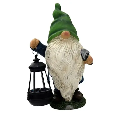 Kustom Kerajinan Taman Resin Dekorasi Gnome Luar Ruangan Gnome dengan Lentera Surya Taman Gnome Resin Cetakan