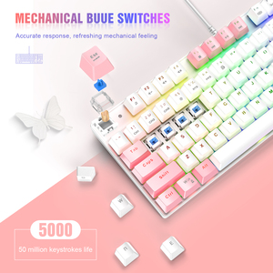 ONIKUMA G26+CW916 89 Keys White Pink Gaming <strong>Keyboard</strong> <strong>Mouse</strong> <strong>Combo</strong> RGB Backlit Wired Ergonomics Mechanical <strong>Keyboard</strong> and <strong>Mouse</strong> Set - Product Image 5