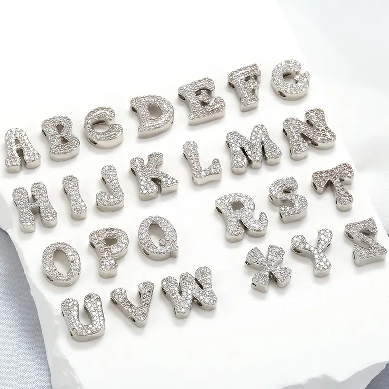 Lovely Crystal Silver Color Initial Beads For Jewelry Making