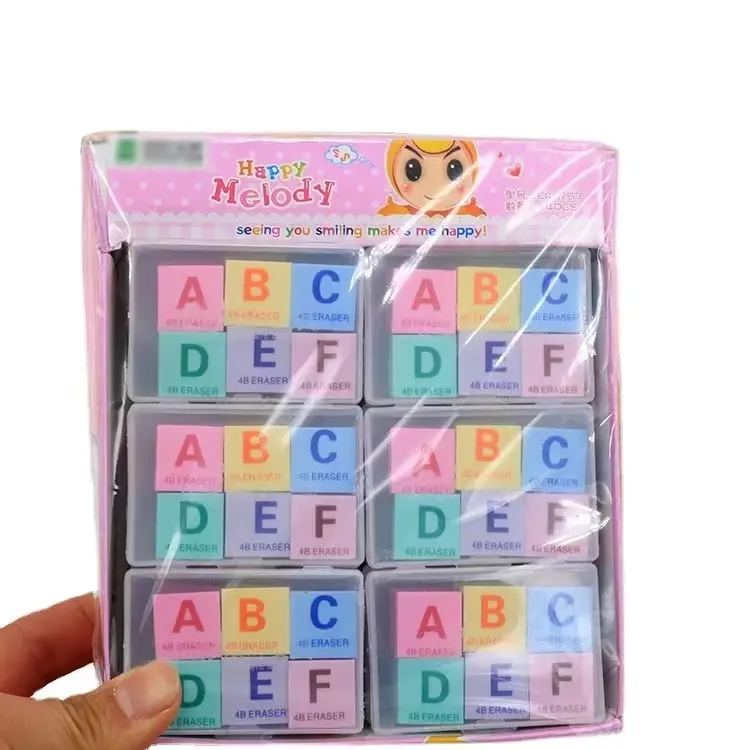 Juego de borrador en caja con letras en inglés bonitas, suministros escolares, papelería creativa, lápiz, borrador de goma, suministros de corrección