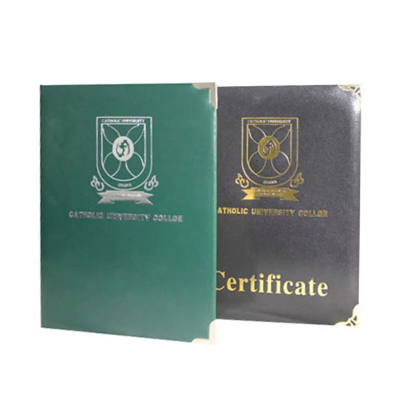 Aangepaste Gouden Plaat Logo A4 Pu Lederen Diploma Cover Certificaat Houder Map Voor Afstuderen