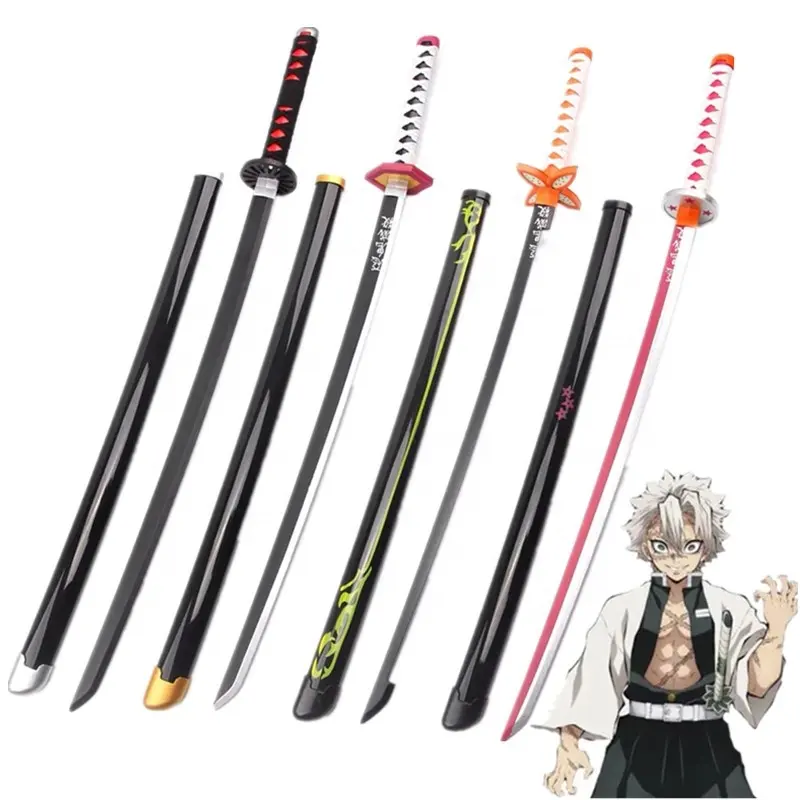 104cm şeytan Slayer kılıç Katana de Kimetsu hiçbir Yaiba oyuncak kılıç Anime parti Cosplay sahne Inosuke Zenitsu Tanjiro ahşap katkat