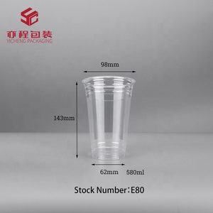 YiCheng 1000 paket tek kullanımlık 98MM kalibre 580Ml <span class=keywords><strong>19OZ</strong></span> plastik PET soğuk kapaklı bardak