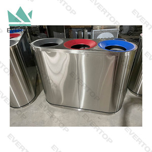 Papelera de reciclaje para exteriores, cubo de basura de 3 compartimentos para aeropuerto público, de 3 compartimentos cubo de basura de acero inoxidable, Cubo de clasificación de basura