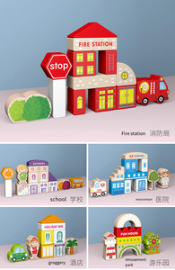 Blocco di legno comniki di marca per bambini blocchi di legno Rock Montessori 120 Sunshine City con blocchi di secchio imparare a leggere - Product Image 4
