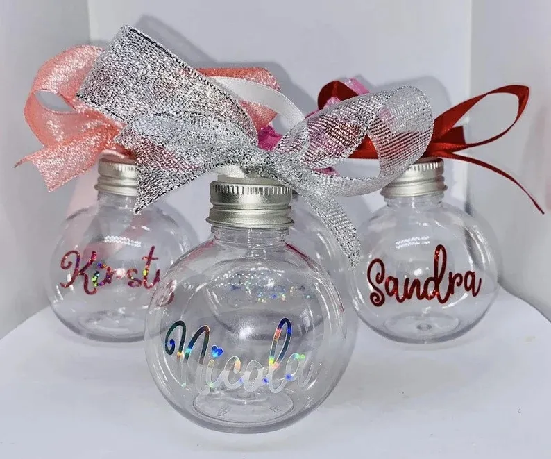 Forma redonda personalizada de natal, bola transparente garrafa lâmpada com tampa árvore decoração diy pingentes de natal pingente de pendurar bauble