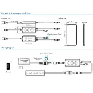 5-24VDC ตัวควบคุมไร้สาย IR LED ขนาดเล็ก + รีโมทคอนโทรลชุดหรี่ปุ่ม3ปุ่มสำหรับ F1-D แถบไฟ LED 5เมตร (WT)+ RC1สำหรับแถบสีเดียว - Product Image 5