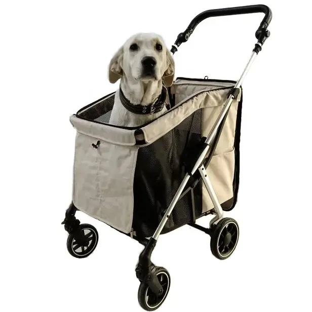 601 Large Capacity Aviation Aluminum Folding Pet Trolley Carrier Oxford Material Breathable Mesh Stroller for Dogs and Cats