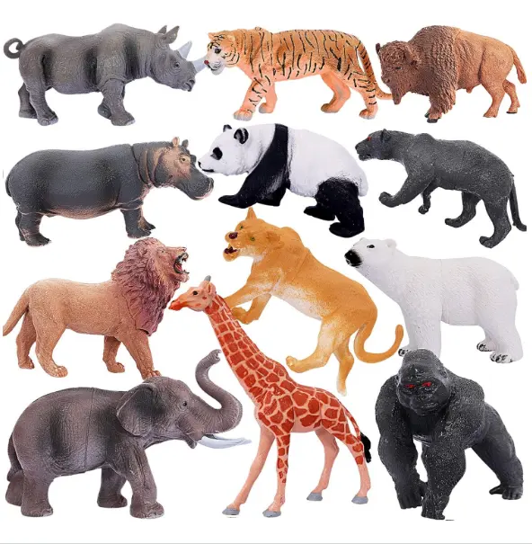 PVC plastica solida modello giungla animali selvatici giocattoli piccola fattoria figure di animali figurine Set per bambini resina