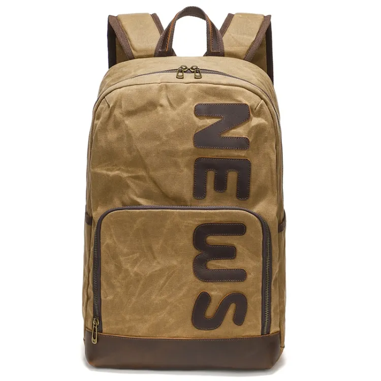 Wholesales OEM Custom Logo Retro Canvas Backpack Rucksack Large Capacity Laptop Bag(B20 Khaki)