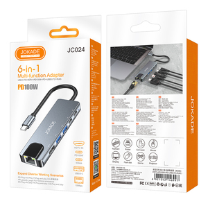 JOKADE 6in 1 Multi-function Adapter <strong>TYPE</strong>-C to TC HDTV USB3.0 RJ45 Converter for Laptop <strong>Computer</strong> 5Gbps 4K 100W Fast Transmission - Product Image 1