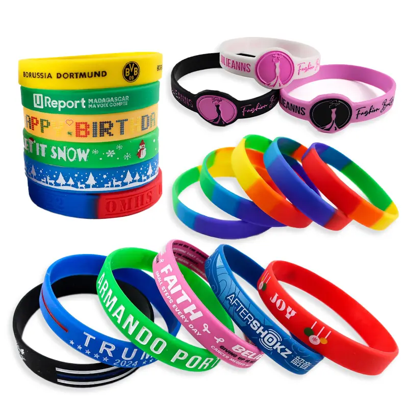 Promocional barato nome personalizado borracha silicone eco friendly impresso pulseira pulseiras com logotipo personalizado