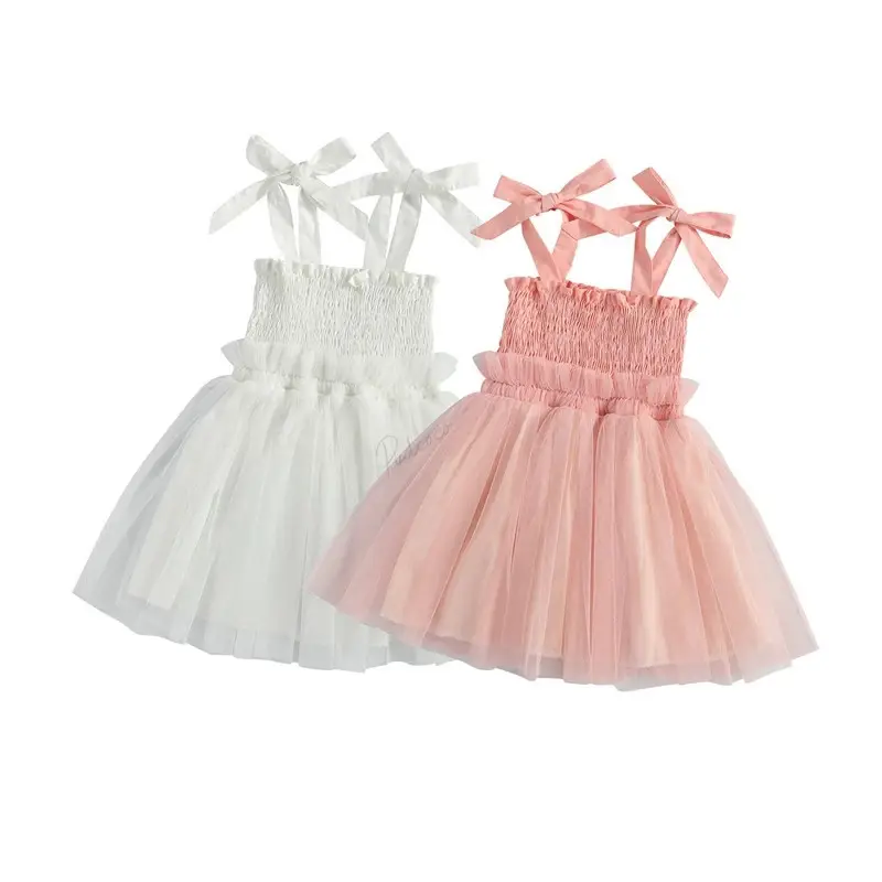 Busana baru musim panas dan pakaian gadis cantik gaun tulle anak perempuan umur 1 ~ 4 tahun rok sabuk elastis gaun kain kasa Sling