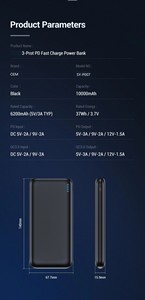 18W <strong>QC3.0</strong> 10000mAh <strong>Power</strong> <strong>Bank</strong> Fast Charging USB Type C Portable Mobile Charger External Batteries Powerbank - Product Image 6