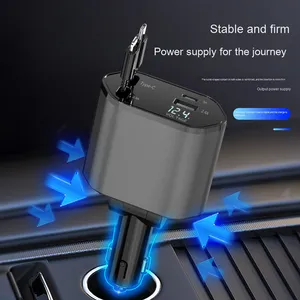超高速120W電気自動車充電器引き込み式1 4フラッシュ充電タイプCポート5V/2.4A出力アップル & ファーウェイ用 - Product Image 5
