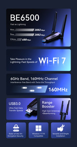 LB-LINK BE6500 Dual-Band <strong>Wi</strong>-Fi7 Adapter External 2.4GHz/<strong>5GHz</strong>/6GHZ for Diverse Laptop Network Needs Stocked Product - Product Image 3