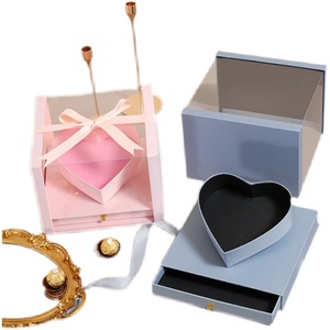 Nuovo arrivo unico trasparente quadrato fiore confezione regalo scatole cuore doppio strato per fiori e dessert con cassetto
