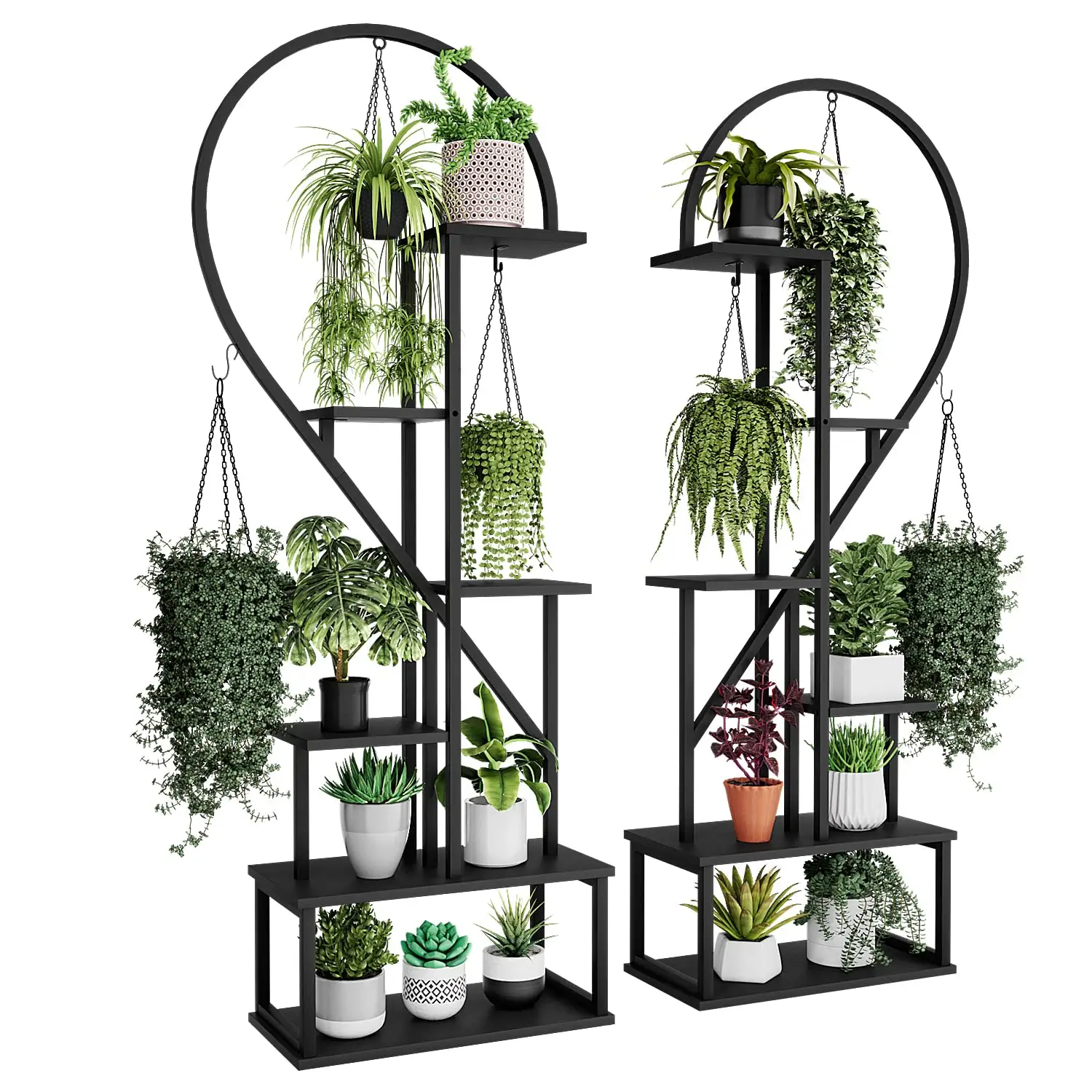 홈 파티오 잔디 정원 크리 에이 티브 하프 하트 모양 사다리 식물 스탠드 6 계층 금속 식물 스탠드
