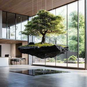 Mô phỏng màu xanh lá cây mơ mộng nổi đảo cảnh quan sáng tạo đá treo Rêu cây cửa sổ thương mại đồ trang trí vườn - Product Image 4