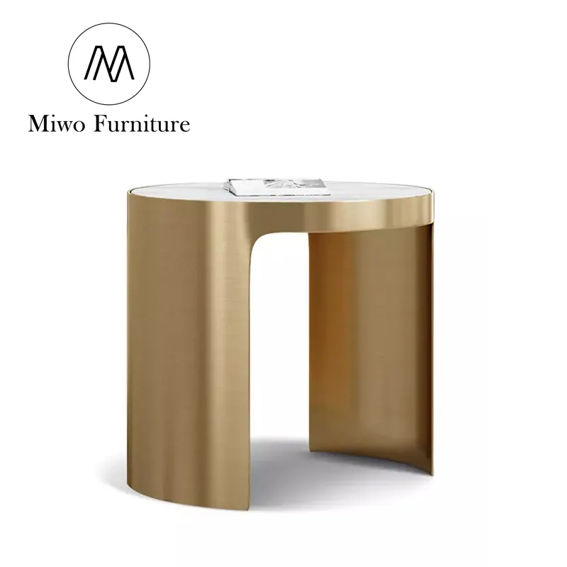 Luxury Round Coffee Table Sets Living Room Stainless Steel Furniture Marble rock Side Table side table small