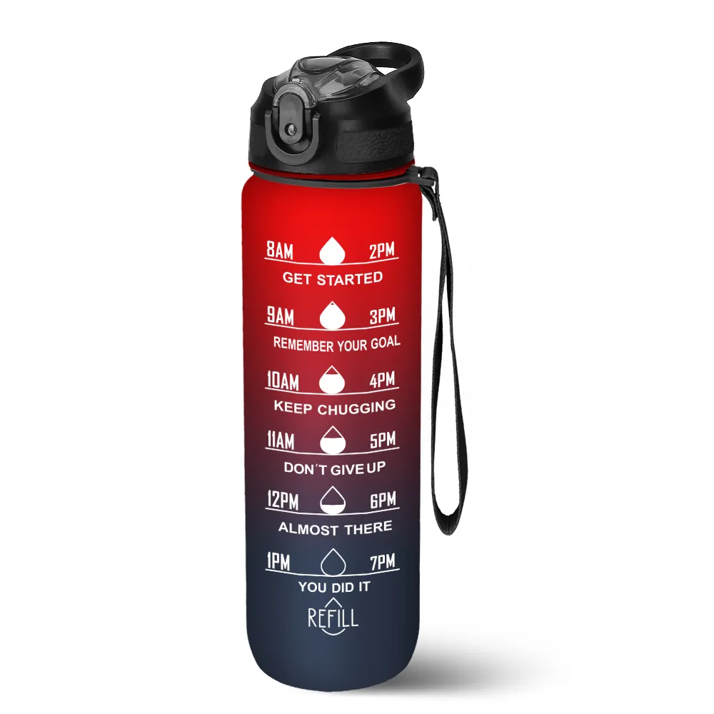 1L पुआल जिम फिटनेस खेल BPA मुक्त Tritan समय मार्कर के साथ 32 oz प्रेरक प्लास्टिक की पानी की बोतल