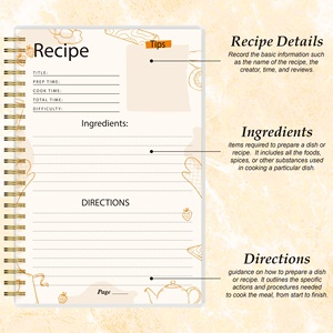 Cuaderno de recetas en blanco personal personalizable A5, diario de recetas con encuadernación en espiral de doble alambre para escribir tus propias recetas - Product Image 4