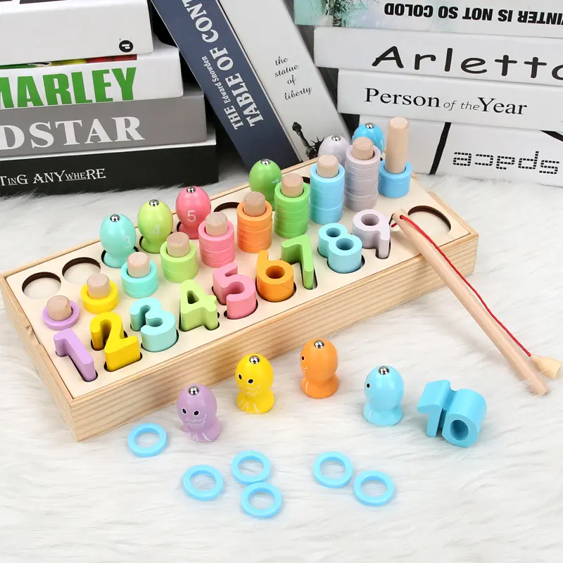 赤ちゃん木製モンテッソーリおもちゃ数字磁気ゲーム釣りおもちゃゲームキャッチワーム教育パズルおもちゃ子供のためのギフト