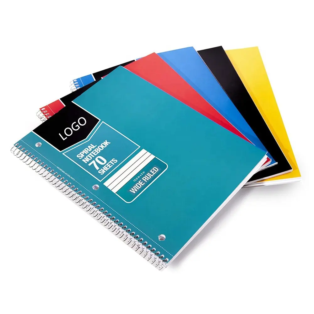 Custom Logo Spiral Notebook 70 Sheets Assorted Solid Colors 5 pack Notebook customizable