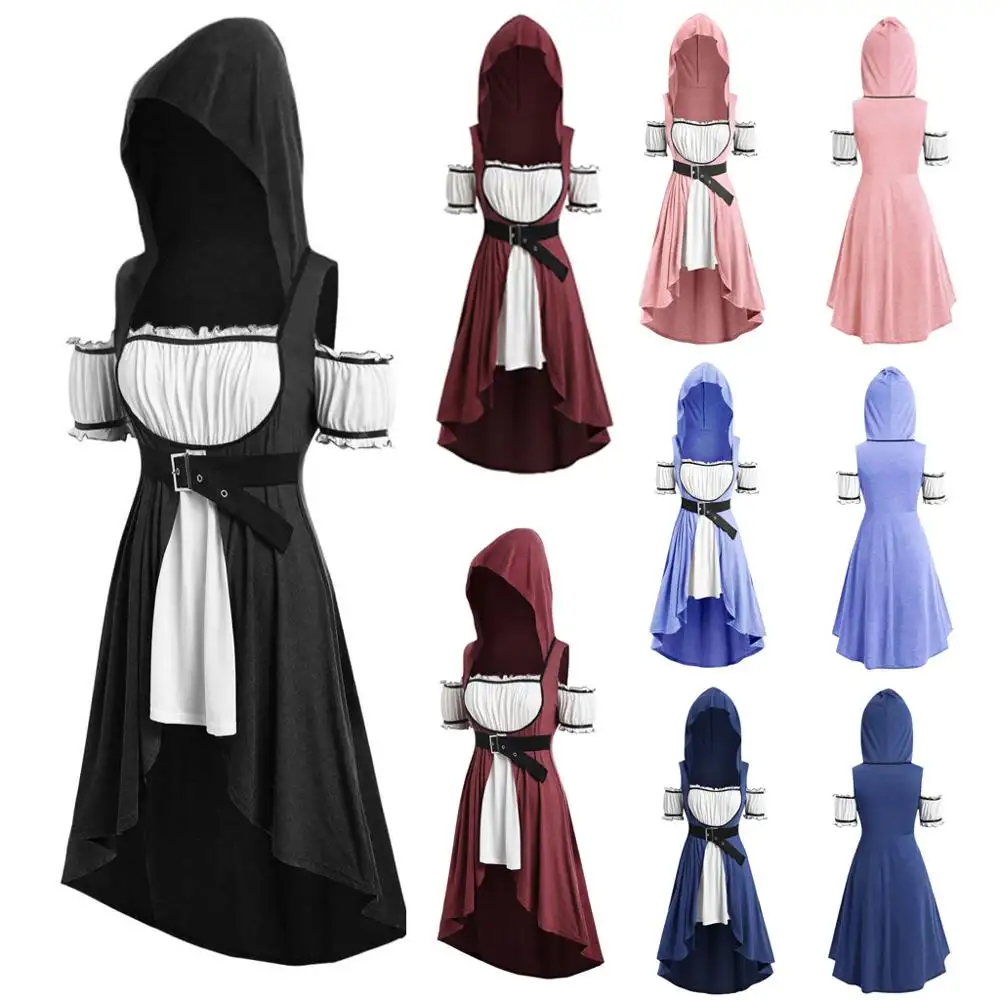 Nuove Donne di Halloween Delle Ragazze Rinascimentale Con Cappuccio Cosplay Medievale Fase Del Partito Del Costume del Vestito