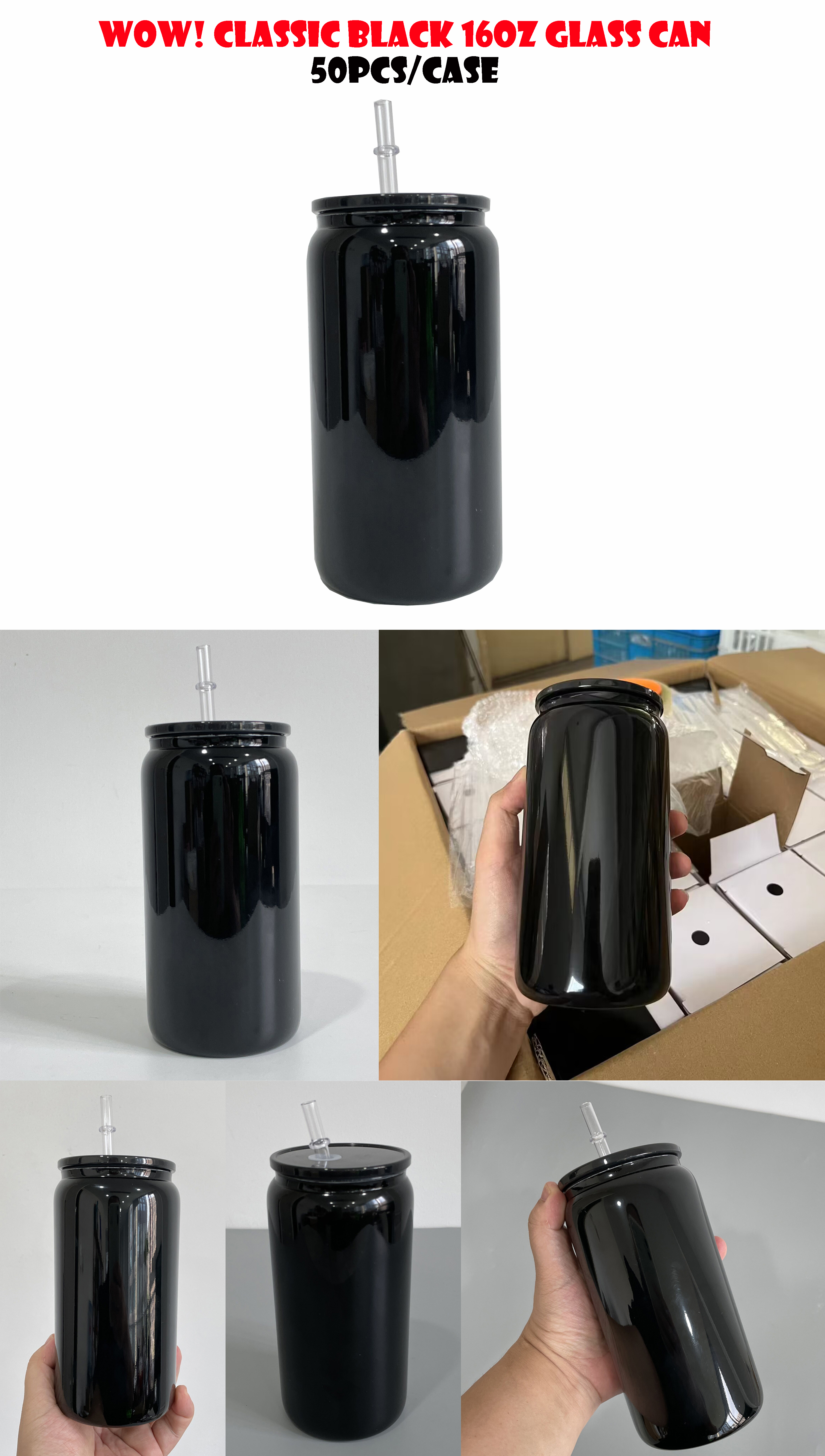 Vaso de cristal negro de 16 oz - no apto para sublimación