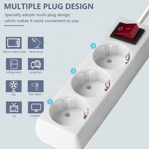 欧州標準電源タップEUプラグ2ピン3ウェイ出力スイッチ付き1.5m卸売延長ボードソケット - Product Image 5