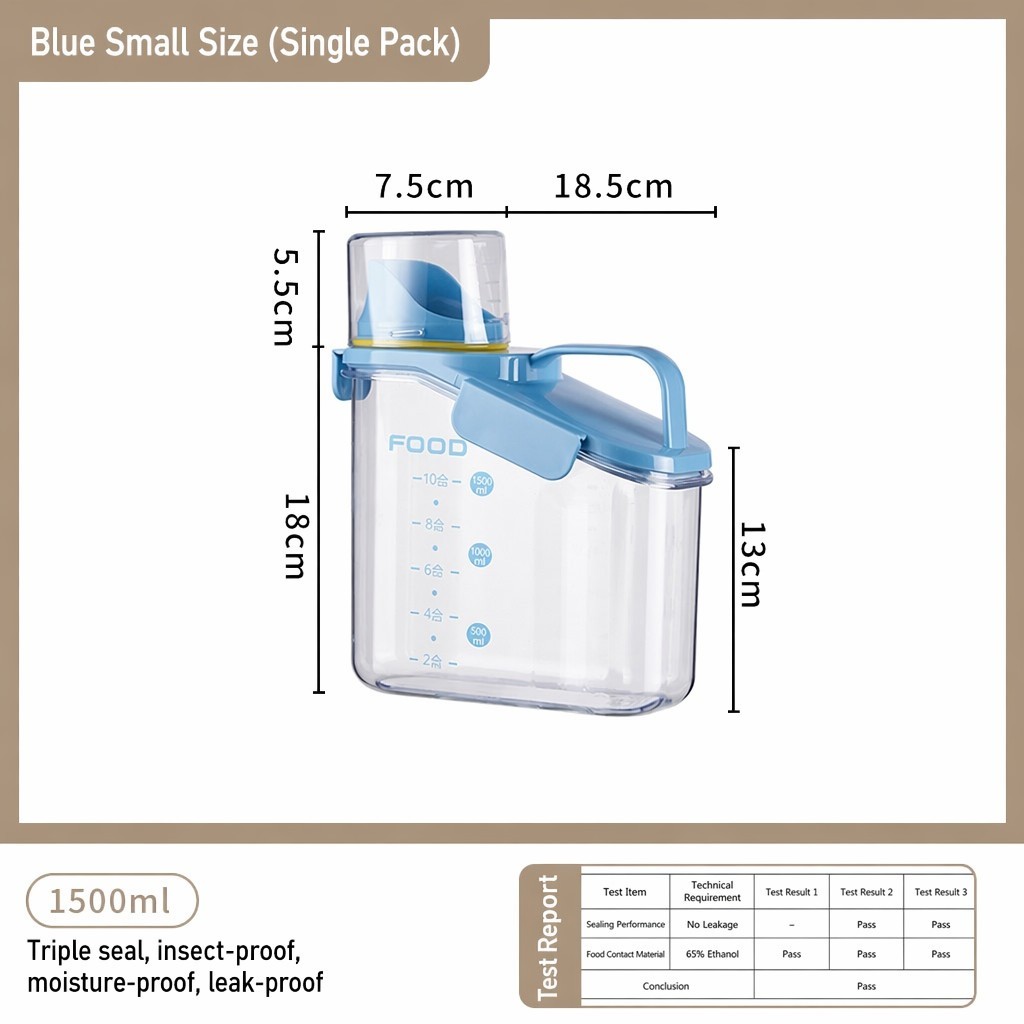 Sky blue 1500ml, insect/moisture-proof, airtight, transparent