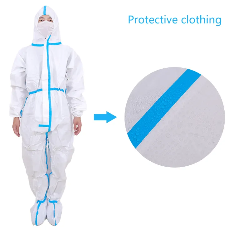 Haute qualité pas cher prix 50 pièces/carton costume à capuche jetable non tissé pp combinaison pour vêtements de travail