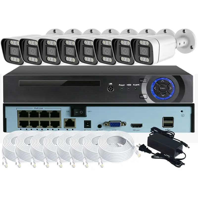 8CH 8MP 4K extérieur POE NVR KIT IP IMX415 POE Surveillance double système d'éclairage CCTV Kit de caméra réseau avec audio bidirectionnel